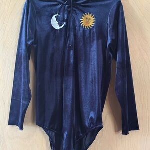 Samantha Pleet Midnight Velvet Bodysuit with Celestial Design